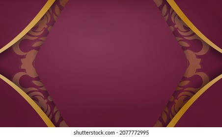 Burgundy banner with vintage gold pattern for design under your logo or text