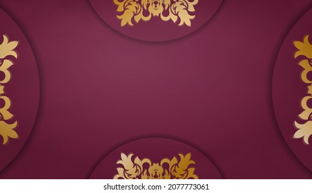 Burgundy banner with vintage gold pattern and space for your logo or text