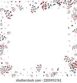 Borgoña Berries Vector Blanco De Fondo. Deja Vibrante Tarjeta. Arte De Foliage Verde. Marco De Planta. Imagen de hoja.