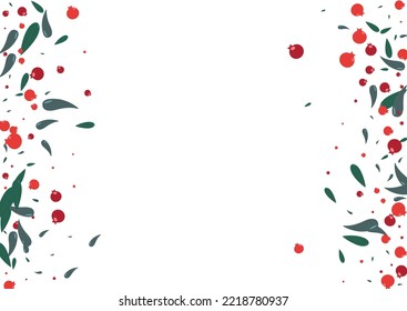 Burgundy Berries Background White Vector. Rowan Autumn Template. Pink Herb Dry. Decoration Frame. Leaf Season.