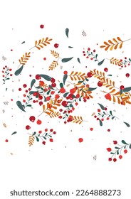 Burgundy Berries Background White Vector. Herb Vibrant Illustration. Pink Leaf Sale. Season Texture. Leaves Plant.