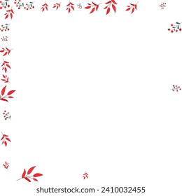 Burgundy Berries Background White Vector. Leaf Organic Frame. Red Leaves. Pink Rowan Drawn. Agriculture Template.
