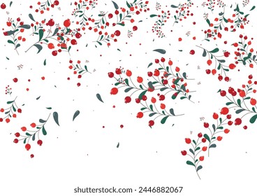 Burgundy Berries Background White Vector. Leaf Material Set. Pink Herb Plant. School Frame. Leaves Isolated.
