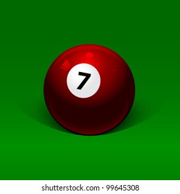 burgundy billiard ball number seven on a green background