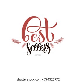 Burgundy and black vector calligraphy text "Best sellers" on white background as cart, icon, logo, prospectus, pamphlet, circular, handbill. Motivational promo text for clothes, video, website, Site

