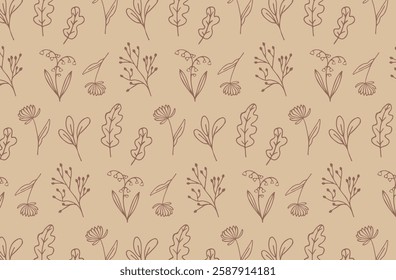 Burgundy botanical pattern on beige background