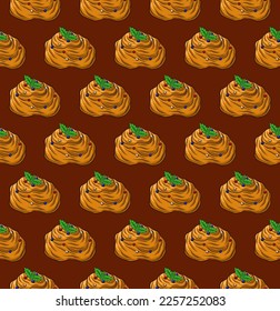 BURGUNDY BROWN SEAMLESS VECTOR BACKGROUND WITH DELICIOUS BUNS