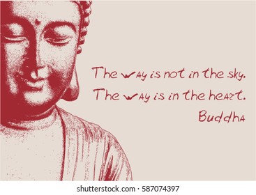 burgundy Buddha image on a pink background
Dictum The way is not in the sky. The way is in the heart.