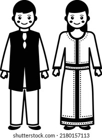 Burgundy caftan with folded tunic vector icon design, World Indigenous Peoples symbol, characters in casual clothes Sign, traditional dress stock, Mongolian Couple Standing together Concept