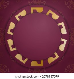 Burgundy card with mandala gold pattern for your design.