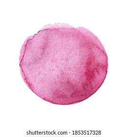 Burgundy circle painted with watercolors isolated on a white background. Watercolor background burgundy