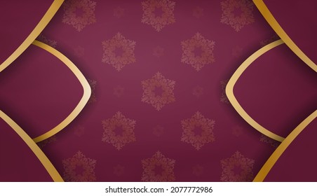 Burgundy color banner with vintage gold pattern for design under your logo or text
