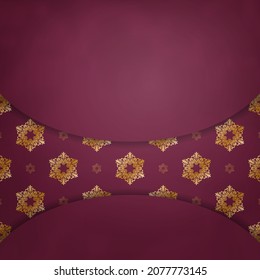 Burgundy color brochure with abstract gold ornament for your brand.