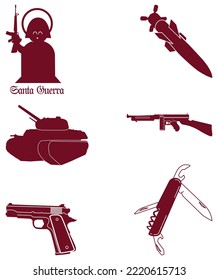 burgundy color types of weapons vector illustration