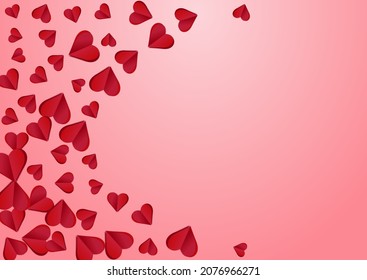 Burgundy Confetti Vector Pink  Backgound. Paper Hearts Card. Maroon Color Birthday Papercut Template.