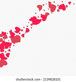 Burgundy Confetti Vector Transparent Backgound. Visual Heart Template. Red Fly Hearts Concept.