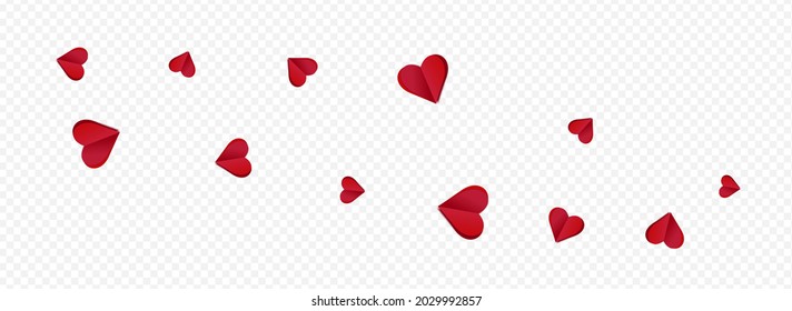 Burgundy Confetti Vector Transparent Panoramic Backgound. Visual Heart Frame. Maroon Color Happy Hearts Design.