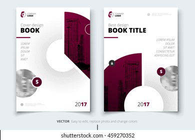 Burgundy Cover design for annual report, catalog, magazine, book, brochure, booklet or flyer. Corporate business template in A4 size, Flat creative background in bright colors. Vector Illustration