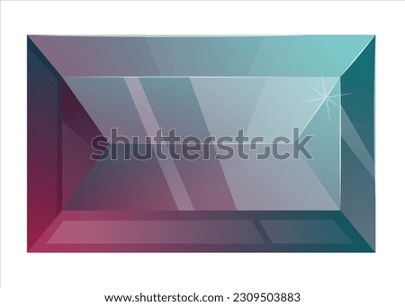 Burgundy emerald realistic rectangular shining gemstone. Vector gradient isolated cartoon gem.