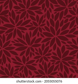 Burgundy floral seamless vector pattern. Dark deep red flower design on maroon background. Elegant, modern, abstract, organic illustration. Decorative repeating wallpaper texture print. 