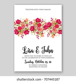 Burgundy flower Peony, anemone, poppy wedding invitation card printable template