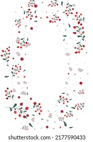 Burgundy Foliage Background White Vector. Rowan Organic Template. Pink Leaves Decoration. Paper Illustration. Berries Realistic.