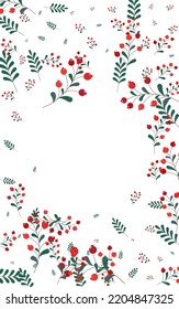 Burgundy Foliage Background White Vector. Leaves Season Card. Pink Rowan Nature. Label Template. Berries Isolated.