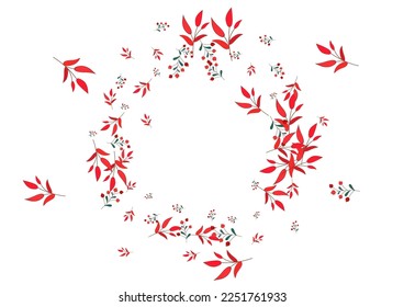 Burgundy Foliage Background White Vector. Leaves Drawn Set. Green Rowan. Pink Leaf Dry. Elm Card.