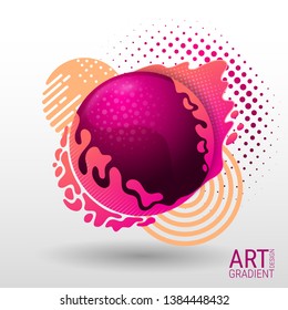 Burgundy glowing ball. Modern abstract vector banner. Colorful trendy gradients and soft color tones. Form of liquid and spray. Flat geometric shapes and volumetric elements. Textured Forms.