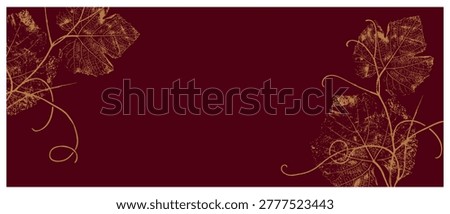 Burgundy and gold grapevine leaf skeleton banner for premium wine labels, luxury winery branding and elegant event headers, for restaurant menu, winery identity, premium label design and autumn wedding invitatio