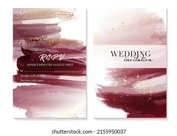 Burgundy and Gold Wedding Invitations birthday party card, anniversary invitation greeting in vector 