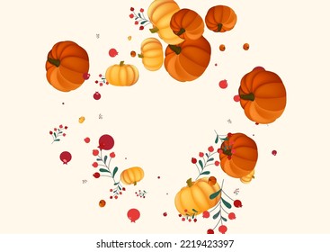 Burgundy Gourd Background Beige Vector. Plant Invitation. Gold Season Template. September Banner. Red Rowan October Card.