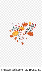 Burgundy Gourd Background Transparent Vector. Orange Halloween Frame. Red Leaf Foliage Set. Leaves Food. Cozy Border.