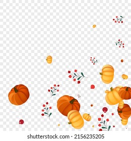 Burgundy Gourd Background Transparent Vector. Gold Foliage Banner. Red Vegetable Holiday Template. Plant Oak. Cozy Border.