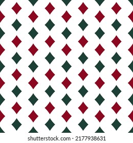 Burgundy and green small rhombuses seamless pattern with white background.