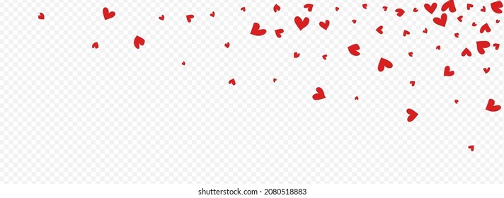 Burgundy Heart Vector Panoramic Transparent Backgound. Fly Hearts Template. Red Birthday Confetti Design.