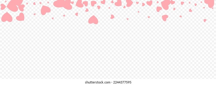 Burgundy Heart Vector Panoramic Transparent Backgound. 3d Hearts Banner. Red Decoration Confetti Card.