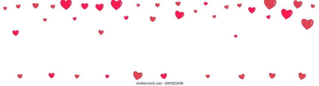 Burgundy Heart Vector Panoramic White Backgound. Romance Confetti Template. Pink Falling Hearts Concept.