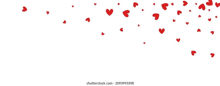 Burgundy Heart Vector Panoramic White Backgound. Love Confetti Illustration. Red Birthday Hearts Texture.