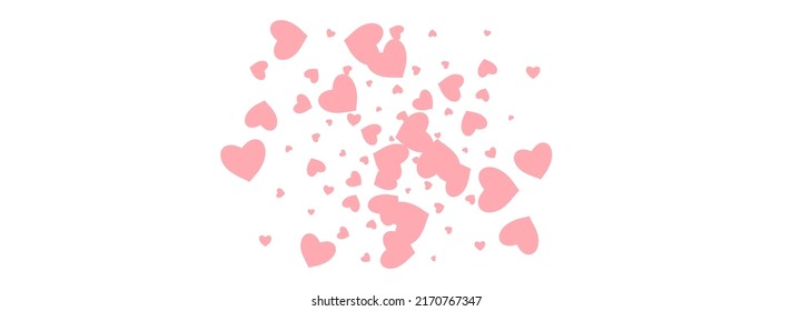 Burgundy Heart Vector Panoramic White Backgound. Love Confetti Texture. Maroon Color Cut Hearts Poster.