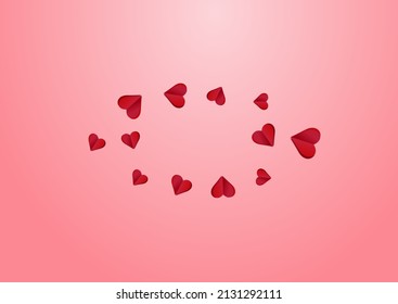 Burgundy Heart Vector Pink  Backgound. Romantic Hearts Poster. Red 3d Confetti Postcard.