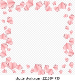 Burgundy Heart Vector Transparent Backgound. Happy Confetti Wallpaper. Pink Decoration Papercut Border.