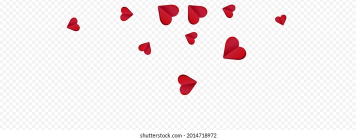 Burgundy Heart Vector Transparent Panoramic Backgound. Wedding Hearts Concept. Maroon Color 3d Confetti Template.