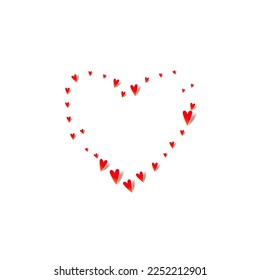Burgundy Heart Vector White Backgound. Romantic Confetti Border. Red Fly Papercut Banner.