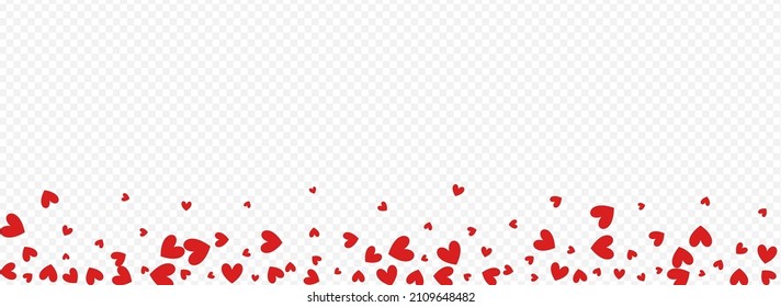 Burgundy Hearts Vector Panoramic Transparent Backgound. Romance Confetti Postcard. Maroon Color Visual Papercut Frame.