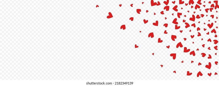 Burgundy Hearts Vector Panoramic Transparent Backgound. 3d Papercut Frame. Maroon Color Birthday Confetti Illustration.