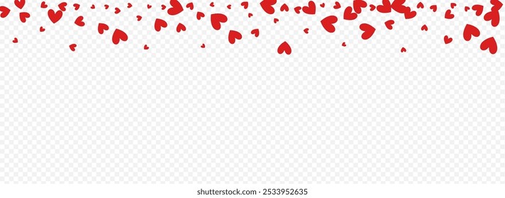 Burgundy Hearts Vector Panoramic Transparent Backgound. Valentine Papercut Pattern. Red Romance Confetti Postcard.