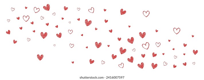 Burgundy Hearts Vector Panoramic White Backgound. 3d Confetti Texture. Maroon Color Cut Papercut Design.