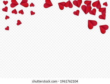 Burgundy Hearts Vector Transparent Backgound. Falling Heart Wallpaper. Red Valentine Papercut Illustration.