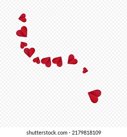 Burgundy Hearts Vector Transparent Backgound. Fly Papercut Banner. Red Cut Confetti Pattern.